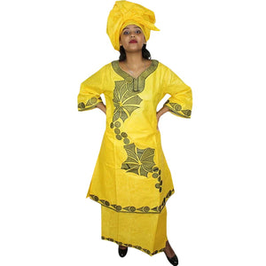 Bazin Riche Embroidered African Dress with Matching Headscarf W250152