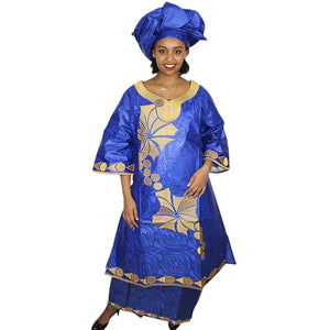 Bazin Riche Embroidered African Dress with Matching Headscarf W250152