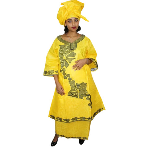 Bazin Riche Embroidered African Dress with Matching Headscarf W250152