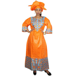 Elegant African Bazin Riche Embroidered Dashiki Maxi Dress W250148