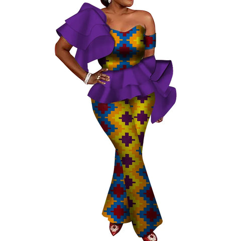 Vibrant Dashiki Crop Top & Pant Set for Women W250103