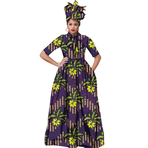 Vibrant Ankara Maxi Dress with Headwrap – African Elegance W250210