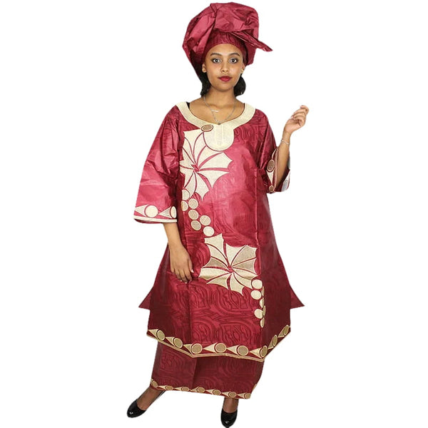 Bazin Riche Embroidered African Dress with Matching Headscarf W250152