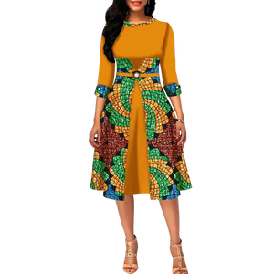 Ankara Print O-Neck Floral Dress – Half Sleeve African A-Line W250131