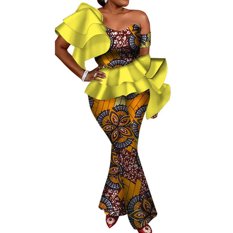 Vibrant Dashiki Crop Top & Pant Set for Women W250103
