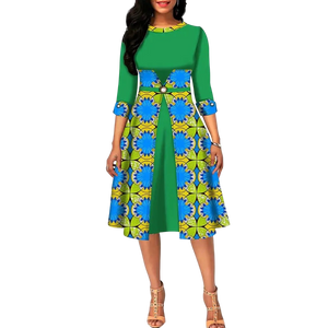 Ankara Print O-Neck Floral Dress – Half Sleeve African A-Line W250131