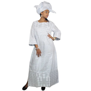 Elegant African Bazin Riche Embroidered Dashiki Maxi Dress W250148