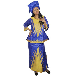 Bazin Riche Embroidered African Dress with Matching Headscarf W250140
