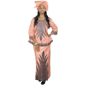 Bazin Riche Embroidered African Dress with Matching Headscarf W250140