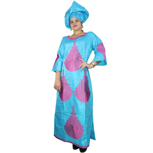 Elegant African Embroidered Bazin Maxi Dress for Women W250159