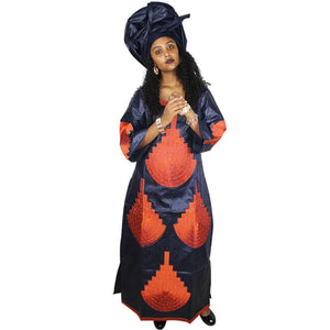 Elegant African Embroidered Bazin Maxi Dress for Women W250159
