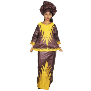 Bazin Riche Embroidered African Dress with Matching Headscarf W250140
