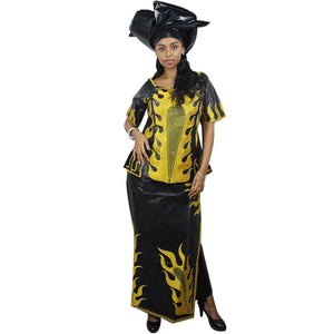 Embroidered Bazin Riche African Dress with Matching Scarf W250145