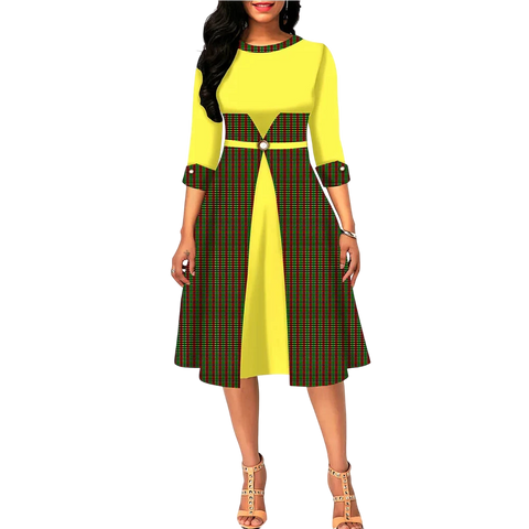 Ankara Print O-Neck Floral Dress – Half Sleeve African A-Line W250131
