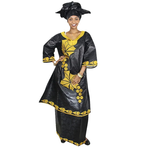 Bazin Riche Embroidered African Dress with Matching Headscarf W250152