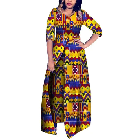 Modern African Print Half Sleeve Jumpsuit for Women W250178