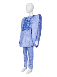 Blue Embroidered Dashiki Set for Boys – 3 Piece African Outfit K250176