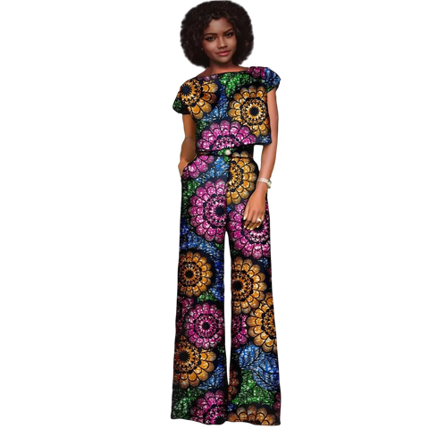 Vibrant African Print Crop Top & Pants Set for Women W250204