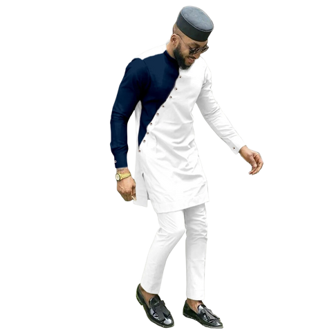 Bazin Riche 3-Piece African Men's Set – Shirt, Pants & Hat M250199