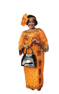 Elegant African Bazin Riche Embroidered Long Dress with Scarf W250128