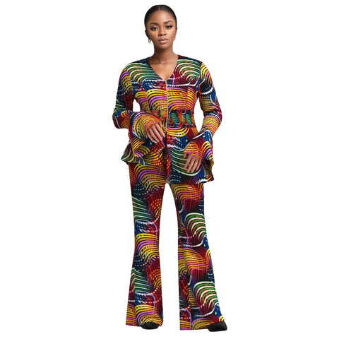 Bold African Print Blazer & Wide Leg Pants Set for Women W250214