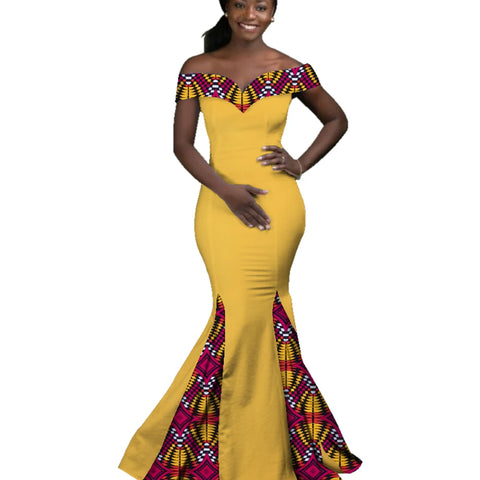 Elegant African Wax Print Maxi Dress for Evening & Special Events W250171