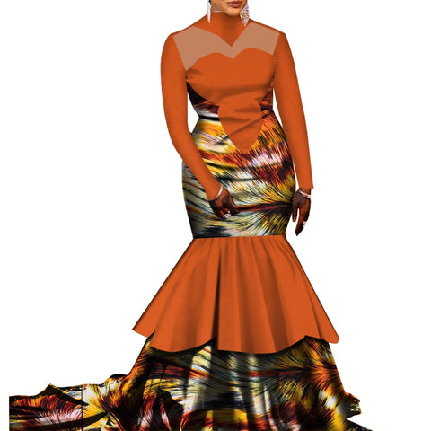 Elegant African Pleated Patchwork Gown for Weddings & Parties W250168