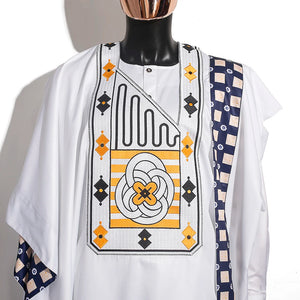 Elegant White Embroidered Agbada 3-Piece Set for Men M250108