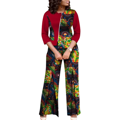 Elegant African Print Top & Wide Leg Pants Set for Women W250195