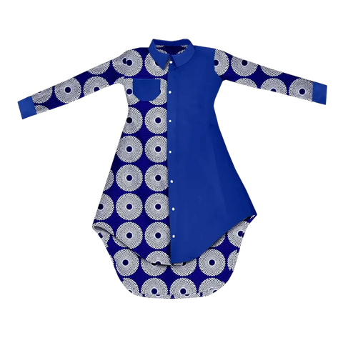 Bold African Print Mid-Calf Dress with Full Sleeves & Pockets W250209