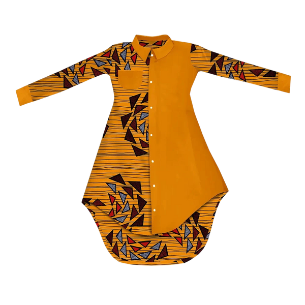 Bold African Print Mid-Calf Dress with Full Sleeves & Pockets W250209