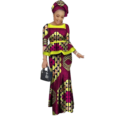 Vibrant African Print Two-Piece Skirt Set for Women W250227