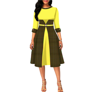 Ankara Print O-Neck Floral Dress – Half Sleeve African A-Line W250131