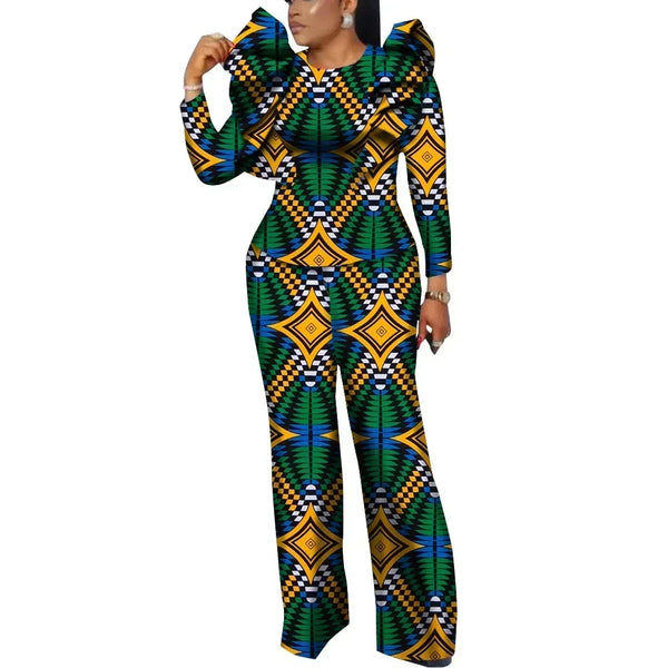 Elegant African Dashiki Print Shirt and Pants Set for Women W250217