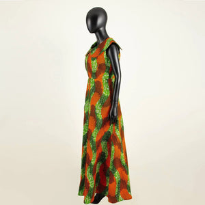 Vibrant Ankara Print Maxi Dress – Sleeveless African Cotton Gown W250202