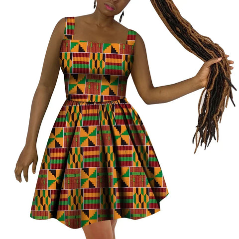 Vibrant African Wax Print Dress – Elegant Dashiki Style for Women W250187