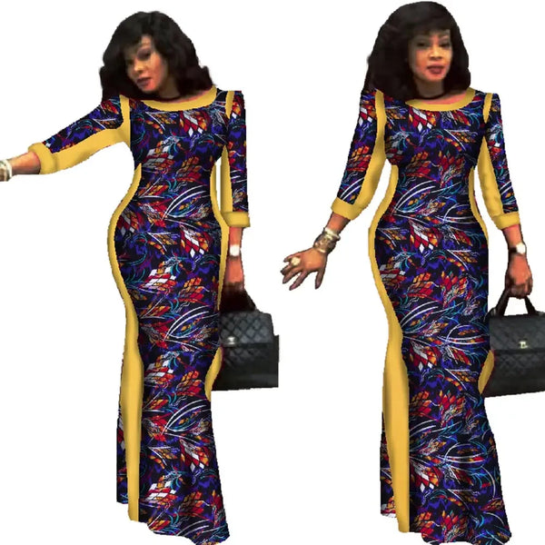 Elegant African Wax Print Long Dress for Women W250186