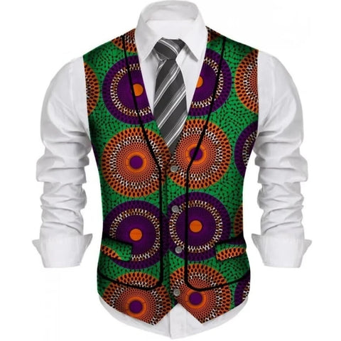 Men’s African Print Slim Fit Bazin Vest – Wedding & Business Style M250184