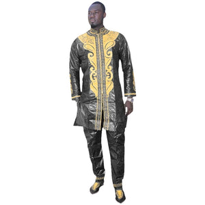 Men’s Bazin Riche African Embroidered Long Top & Pants Set M250153