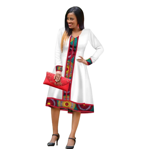 Elegant Ethiopian Print Maxi Dress – African Long Sleeve Robe W250185