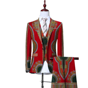 Men's 3-Piece African Print Suit – Slim Fit Blazer, Vest & Pants M250123
