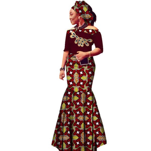 Off-Shoulder African Wax Print Dress with Embroidery Details W250105