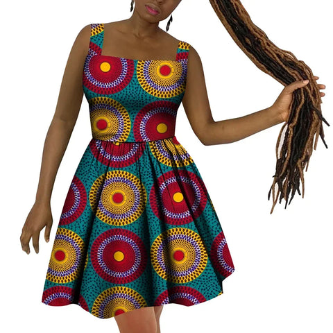 Vibrant African Wax Print Dress – Elegant Dashiki Style for Women W250187