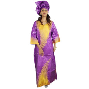 Elegant African Embroidered Dashiki Cotton Dress for Women W250143