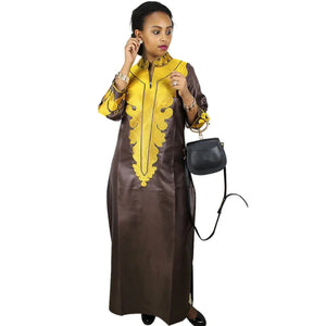 Elegant African Embroidered Long Dress for Women in Soft Fabric W250136