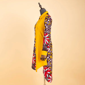 Bold African Print Mid-Calf Dress with Full Sleeves & Pockets W250209