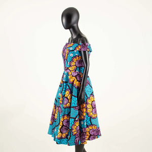 Vibrant Ankara Off-Shoulder Mid-Calf Dress for Women W250200