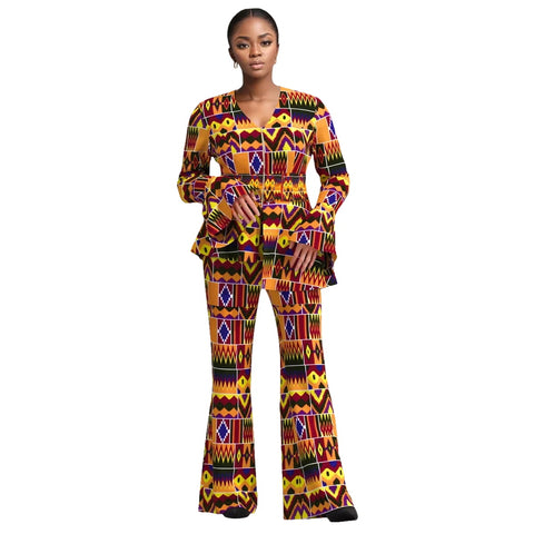 Bold African Print Blazer & Wide Leg Pants Set for Women W250214