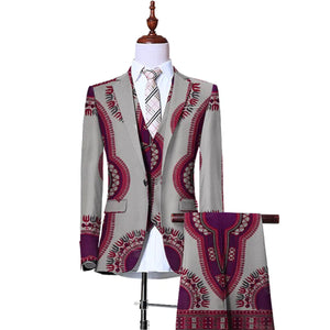 Men's 3-Piece African Print Suit – Slim Fit Blazer, Vest & Pants M250123