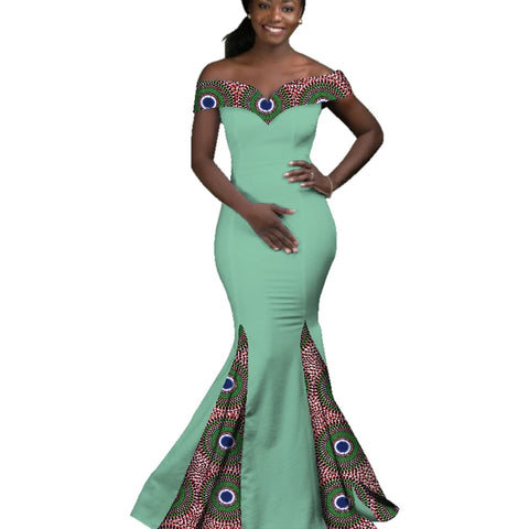 Elegant African Wax Print Maxi Dress for Evening & Special Events W250171
